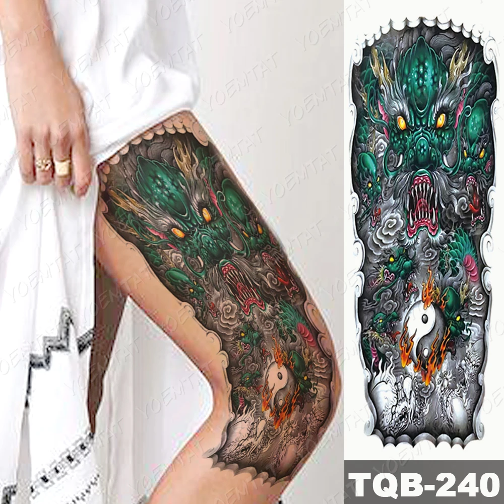 

Transfer Stickers Women Egypt Body Decoration Tattoo Sleeve For Men Kit Glitter Waterproof Azure Dragon Demon Satan Tai Chi Cyan
