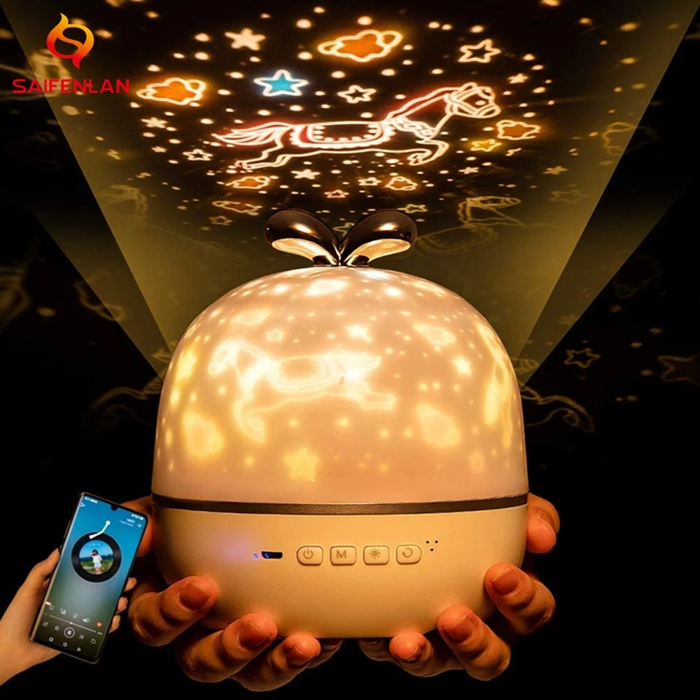 

Rotate Star Projector Night Light With Bluetooth Speaker USB Rechargeable Starry Sky Projector LED Lamp Kids Baby Gift