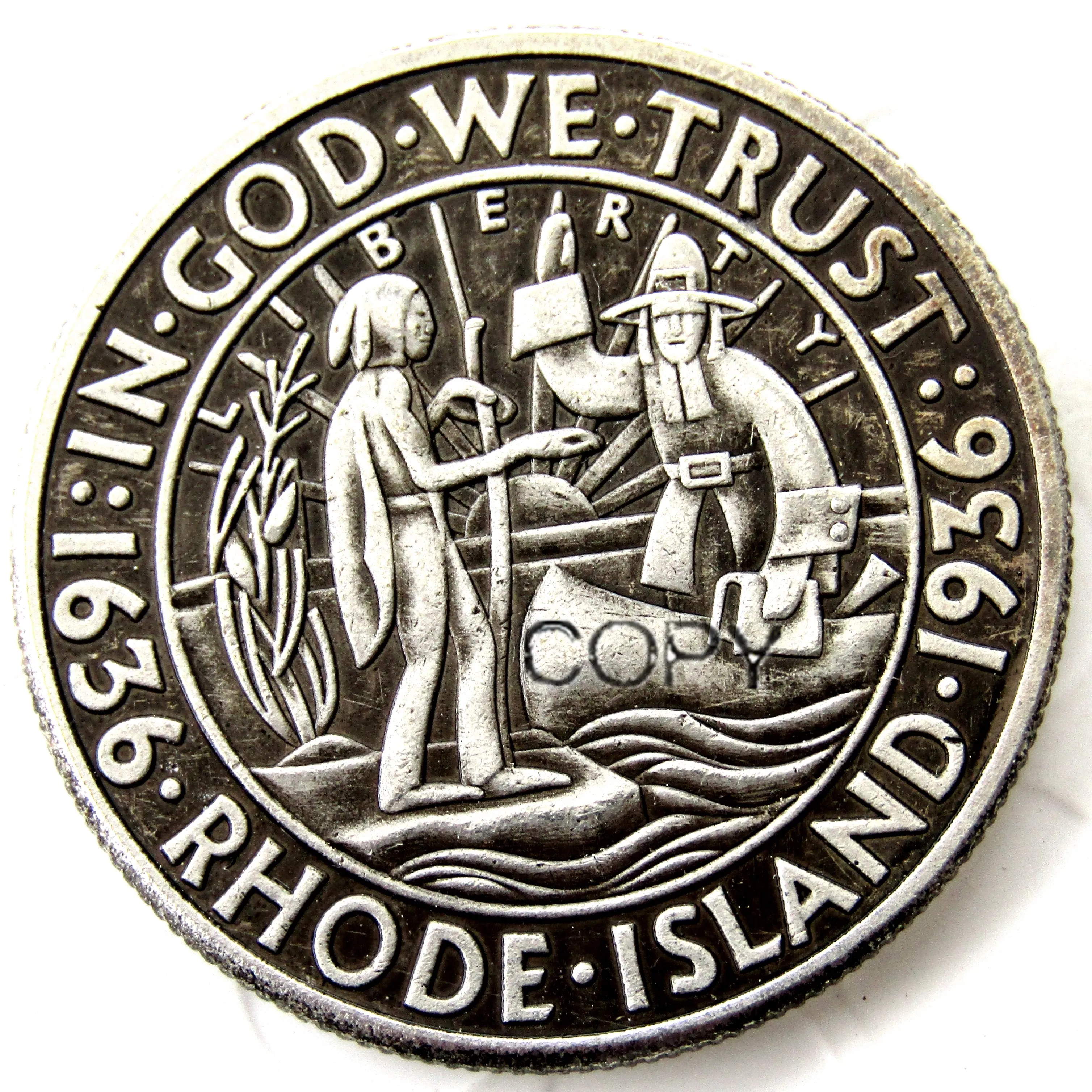 

US 1936 Rhode IslandCommemorative Half Dollar Silver Plated Copy Coin