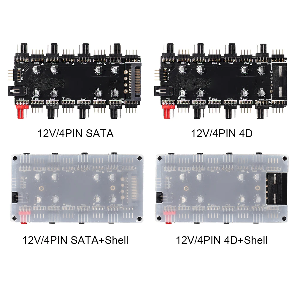 Разветвитель RGB хаб PWM 1 на 8 для охлаждения вентиляторов ПК материнской платы 12 В/4