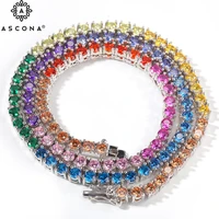 iced out multicolor tennis chain rhinestone necklace for men and women bling colorful hip hop trendy rapper jewelry party gift