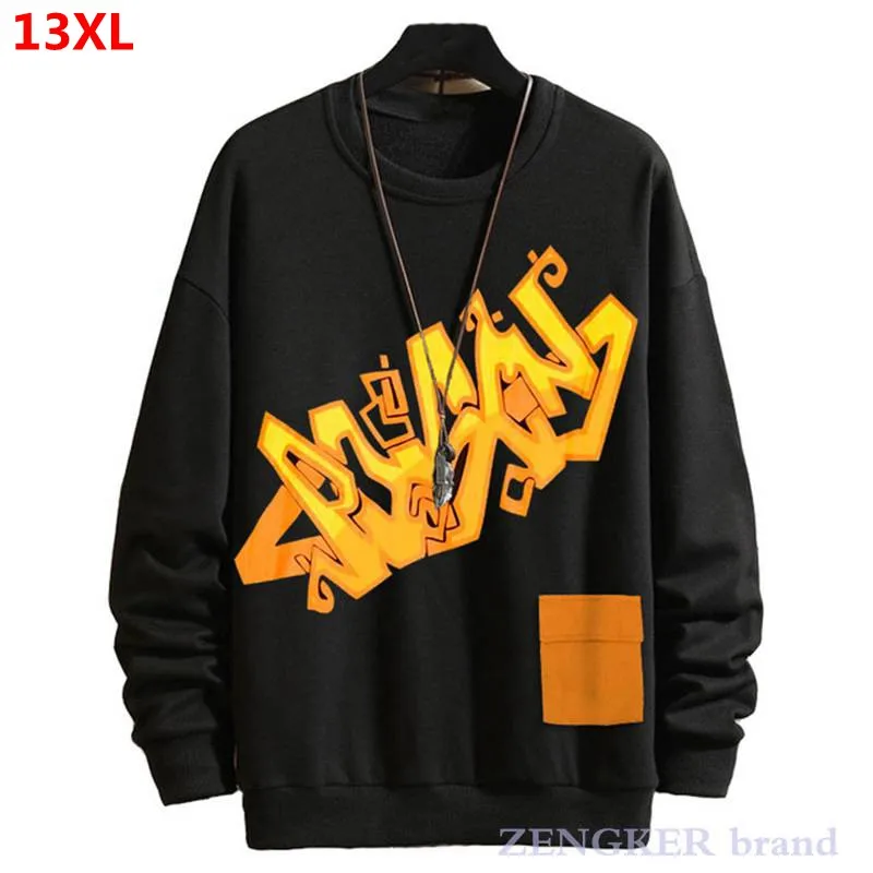 Мужская осенне-зимняя Свободная Толстовка с длинным рукавом размеры 10XL 11XL 12XL 13XL
