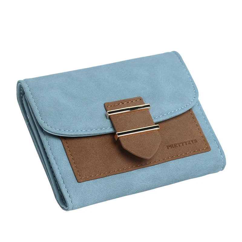 Роскошный бренд, Женский кошелек, кожаный кошелек с застежкой, кошельки для монет, держатель для id карты для девочек, модный лоскутный Дамский кошелек - Цвет: Blue