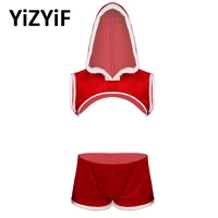 sexy mens christmas lingerie suit clubwear exotic festival dress up outfits sleeveless hooded crop top with shorts nightwear