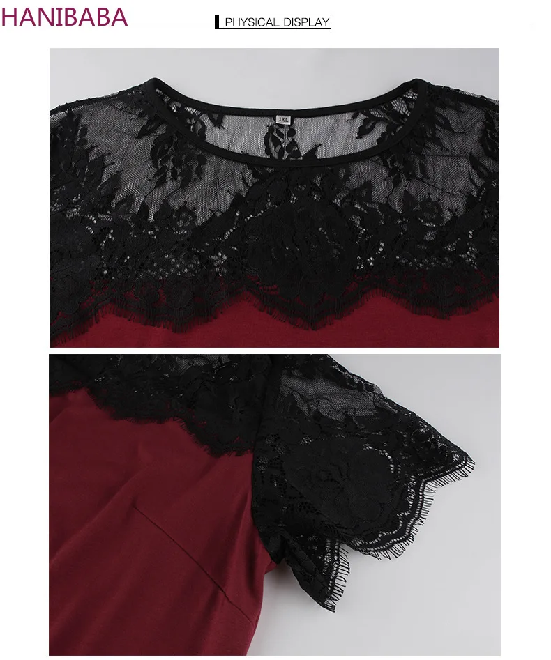HANIBABA Новая модная футболка Черная ажурная печатная кружевная строчка