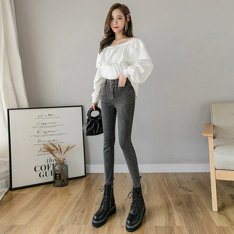 

High waist jeans panty autumn outfit in the new web celebrity han edition cultivate one's morality show thin tight nine points f