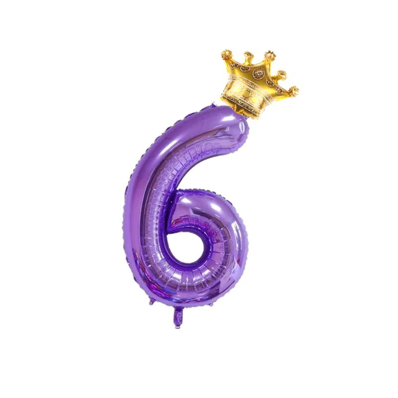 2pcs Gold Crown Foil Balloon 40inch Purple Digit 0-9 Number Balloons 1 2 3 4 5 Years Old Birthday Party Decorations Kids Ballons