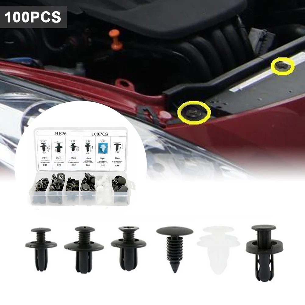 

100Pcs Mixed Auto Fastener Clip Car Body Push Retainer Pin Rivet Bumper Door Trim Panel Retainer Fastener Kit Car Accessories