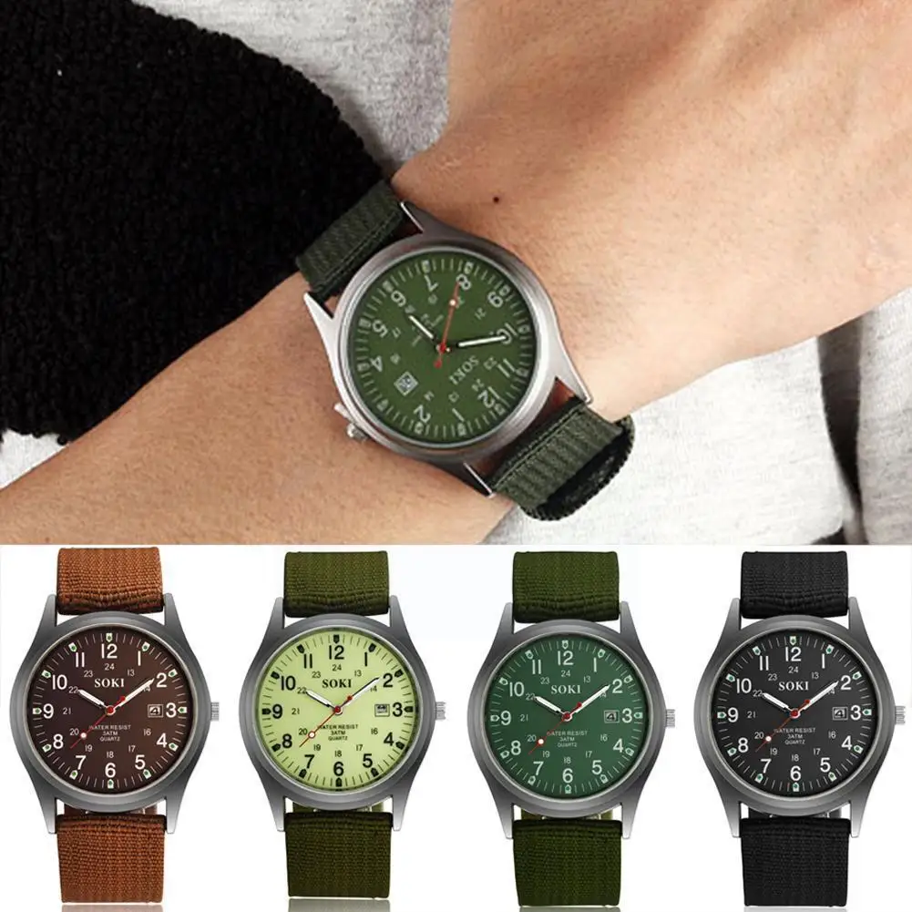 

Hot Sale Military Army Mens Date Canvas Strap Analog Gift Luminous Wrist Quartz Sport Watch K2Q7