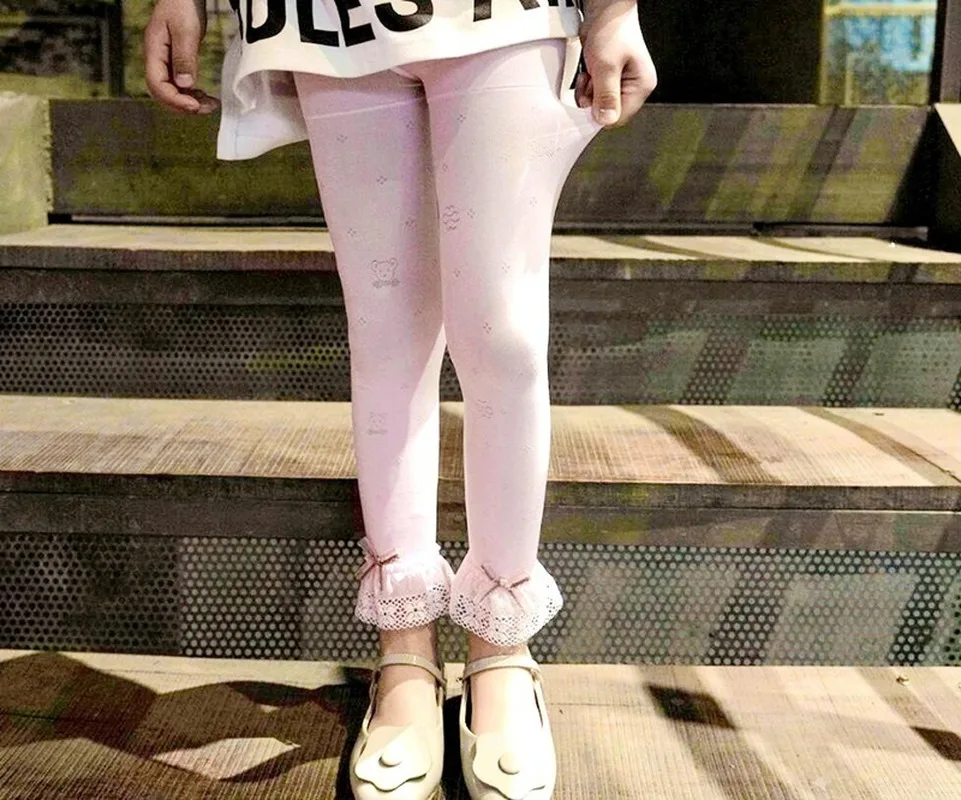 Весенне летние тонкие детские леггинсы для девочек штаны с рисунком медведя и