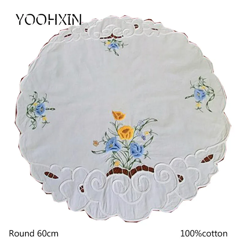 Кружевная скатерть под чайник белая круглая хлопковая с вышивкой подставка