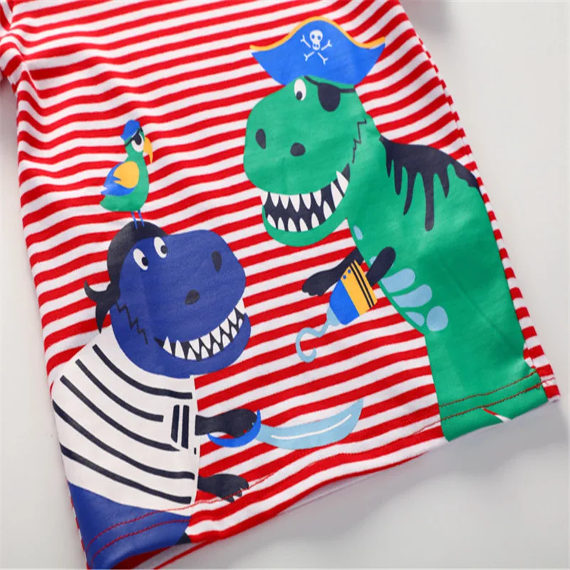 Jumping meters Summer Boys girls T shirts dinosaurs cotton baby boys tees tops stripe o-neck kids short sleeve t | Мать и ребенок