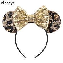 2023 Popular Glitter Leopard Sequins Mouse Ears Hairband Women Girls Cosplay Headband Party Head Wear DIY Kids Hair Accessories