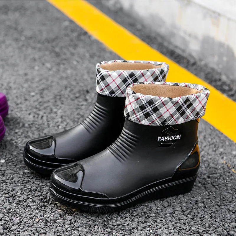 

Swyivy Winter Rubber Boots for Women Water Shoes Rain Boots 2020 New Ankle Boots Solid Color Purple Rainboots with Sock