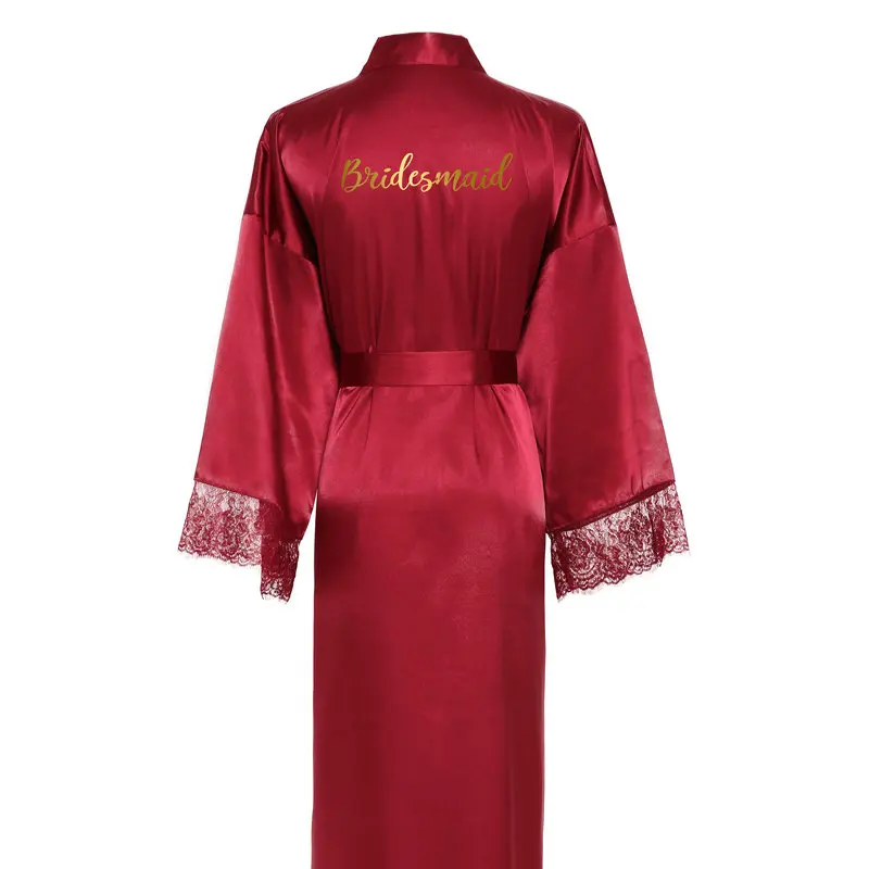2020 New Silk Satin Lace Robes  Bridesmaid Bride Robes  Bridesmaid Robes Wedding  Long Robe Bathrobe Lingerie Robe