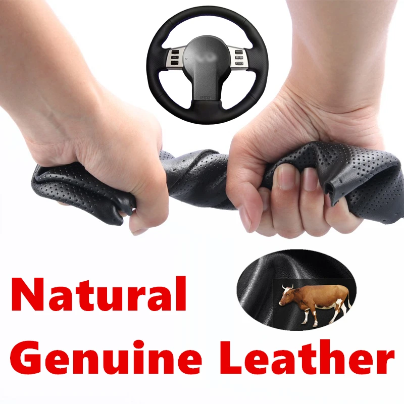 Ручной сшитый DIY из натуральной телячьей кожи чехол рулевого колеса автомобиля