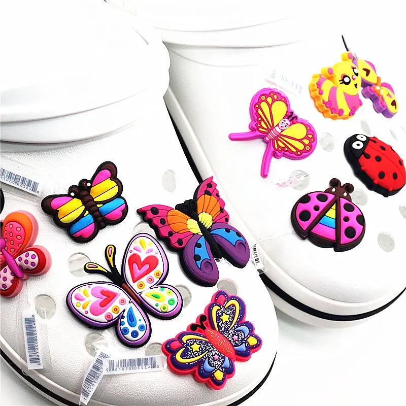 High Imitation Butterfly&Ladybug Shoe Accessories Novelty 1pcs Garden Shoe Original Charms Decorations fit Croc JIBZ Kids Gifts