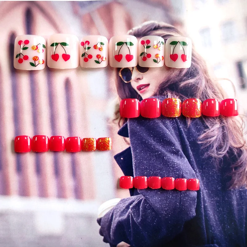 Накладные ногти цвета Бургунди вишня короткий носок наклейки для ногтей готовые
