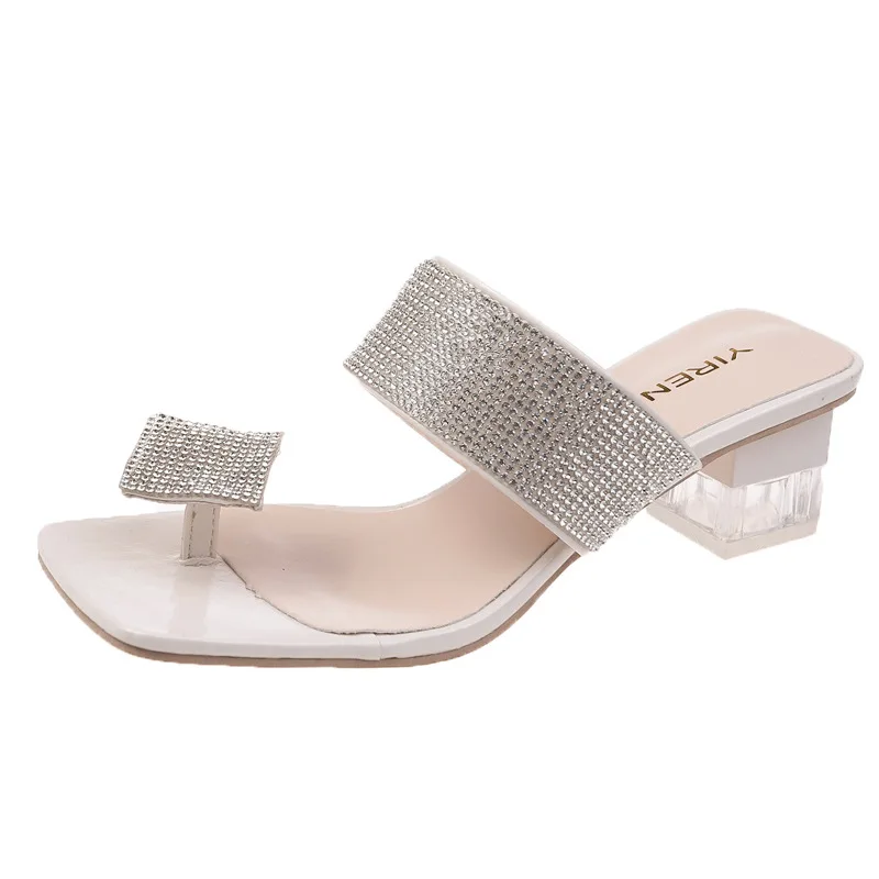 

Сандалии женские на высоком каблуке, Босоножки с открытым носком, Нескользящие удобные тапочки, летняя обувь с кристаллами