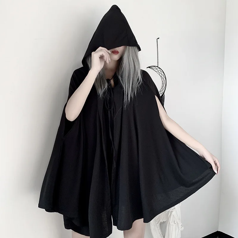 Пончо Goth Dark 2021 винтажная Готическая накидка в стиле Харадзюку панк с капюшоном на