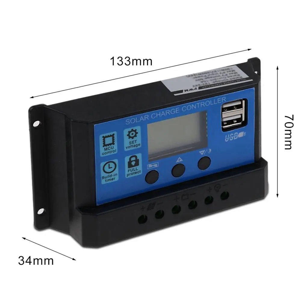 

30A PWM Solar Panel Regulator 12V-24V Charge Controller Auto Dual USB Digital Display for Lead Acid Batteries LCD Collector