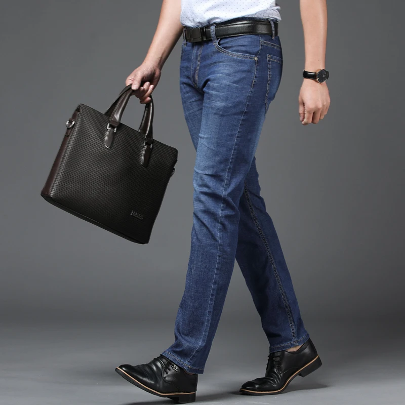New Men Jeans Business Mens Casual Straight Slim Fit Blue Jeans Stretch Denim Pants Trousers Classic Skinny Jeans Men EF45NB