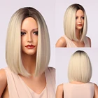 Искусственные волосы с короткими, прямыми светильник светлыми блондами, средней частью, для женщин, афро, косплей, термостойкие