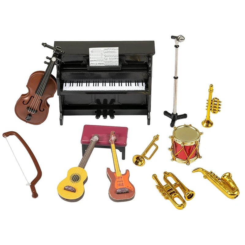

Набор миниатюрных музыкальных инструментов для кукольного домика, 12 шт., мини-кукольный домик, модель музыкальных инструментов, аксессуары ...