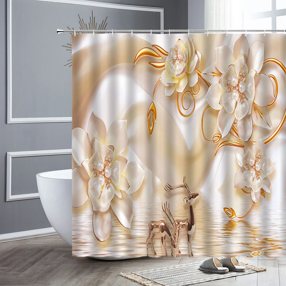 waterproof fabric bathroom decor shower curtain sets rose flower butterfly swan creative home decors bath curtains with hooks free global shipping