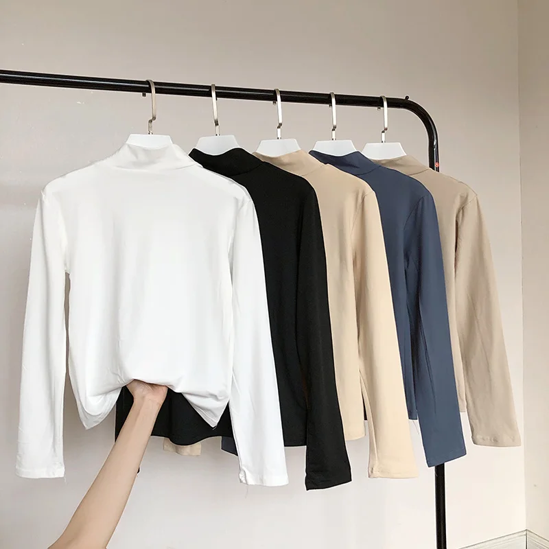 Футболка женская с длинным рукавом простая Облегающая водолазка в Корейском