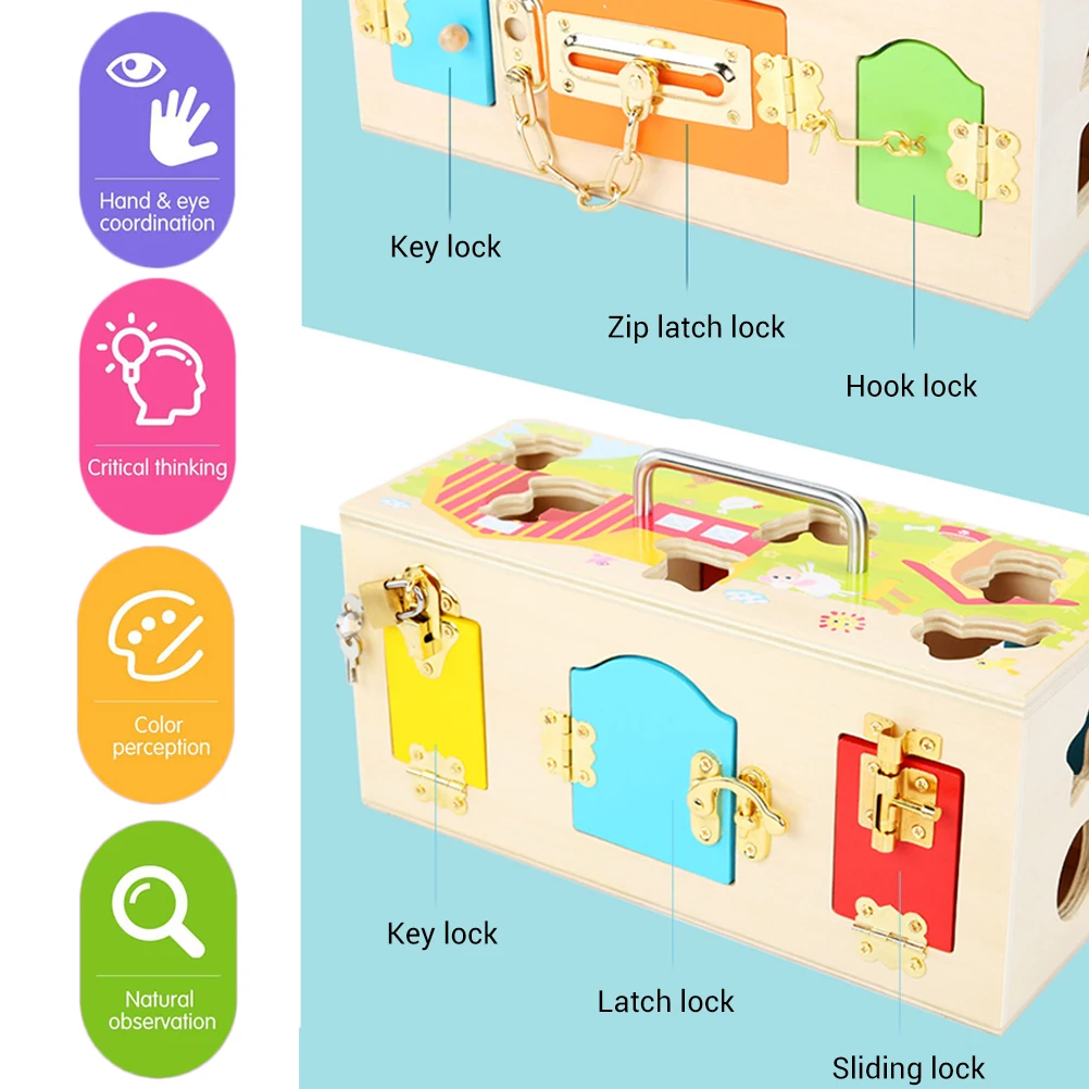 Разноцветная коробка Монтессори с замком игра животными деревянный сарай