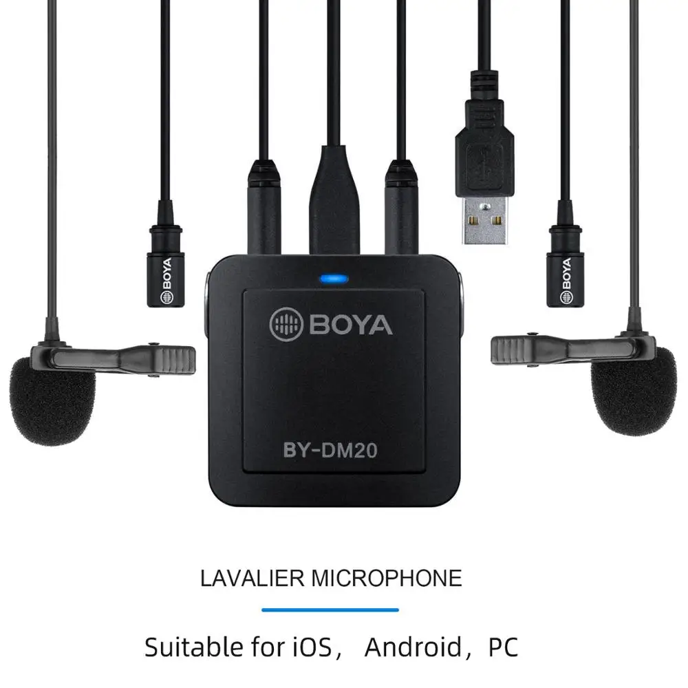 Нагрудный микрофон BOYA BY-DM20 с двумя головка съемная совместим USB-интерфейсом Type-C