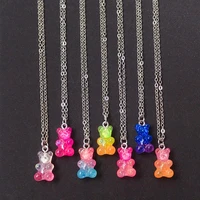 1pc women necklace multicolor cute glitter resin flatback cartoon gummy bear children birthday gift woman jewelry