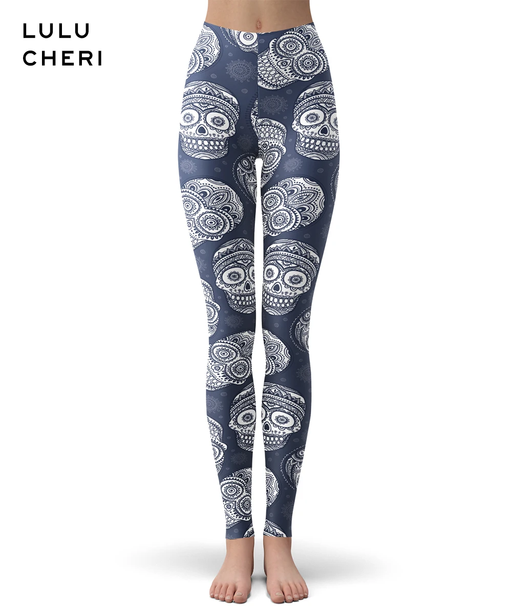 Skull leggings Леггинсы для женщин и девочек с принтом конфет и черепов, Мягкие штаны с начесом и бабочками, леггинсы для фитнеса с завышенной талией - Цвет: Skull leggings
