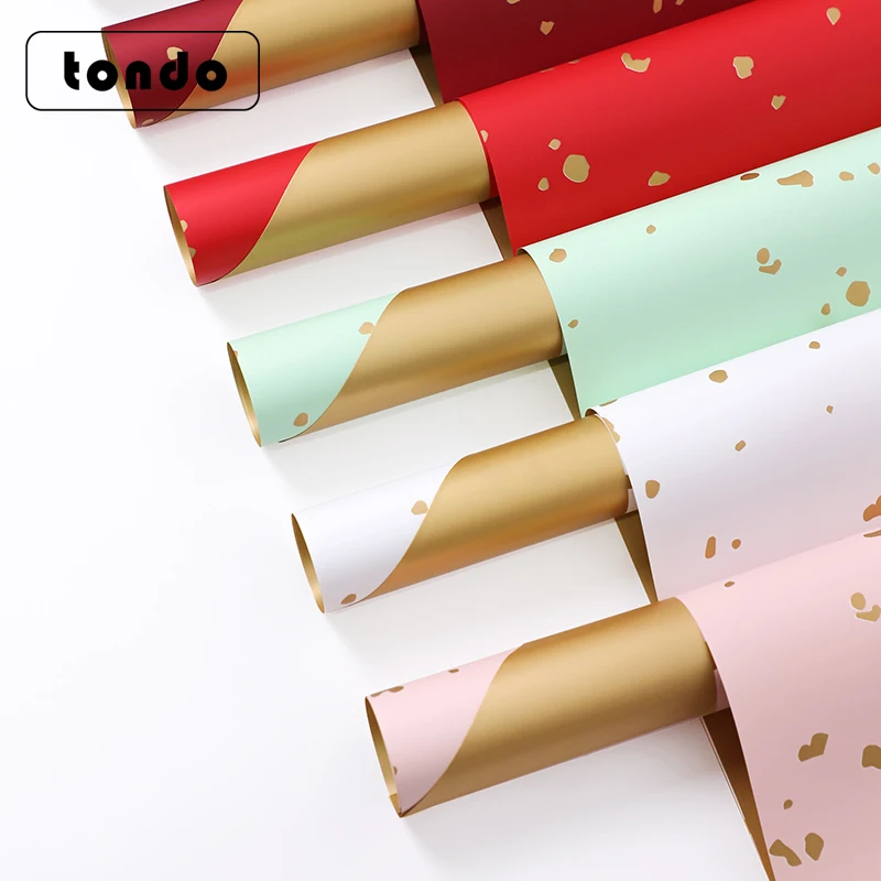 

20 Pcs/Pack Solid Color Golden Dot Waterproof Mist Paper Flower Bouquet Packaging DIY Gift Wrapping Material Florists Supplies