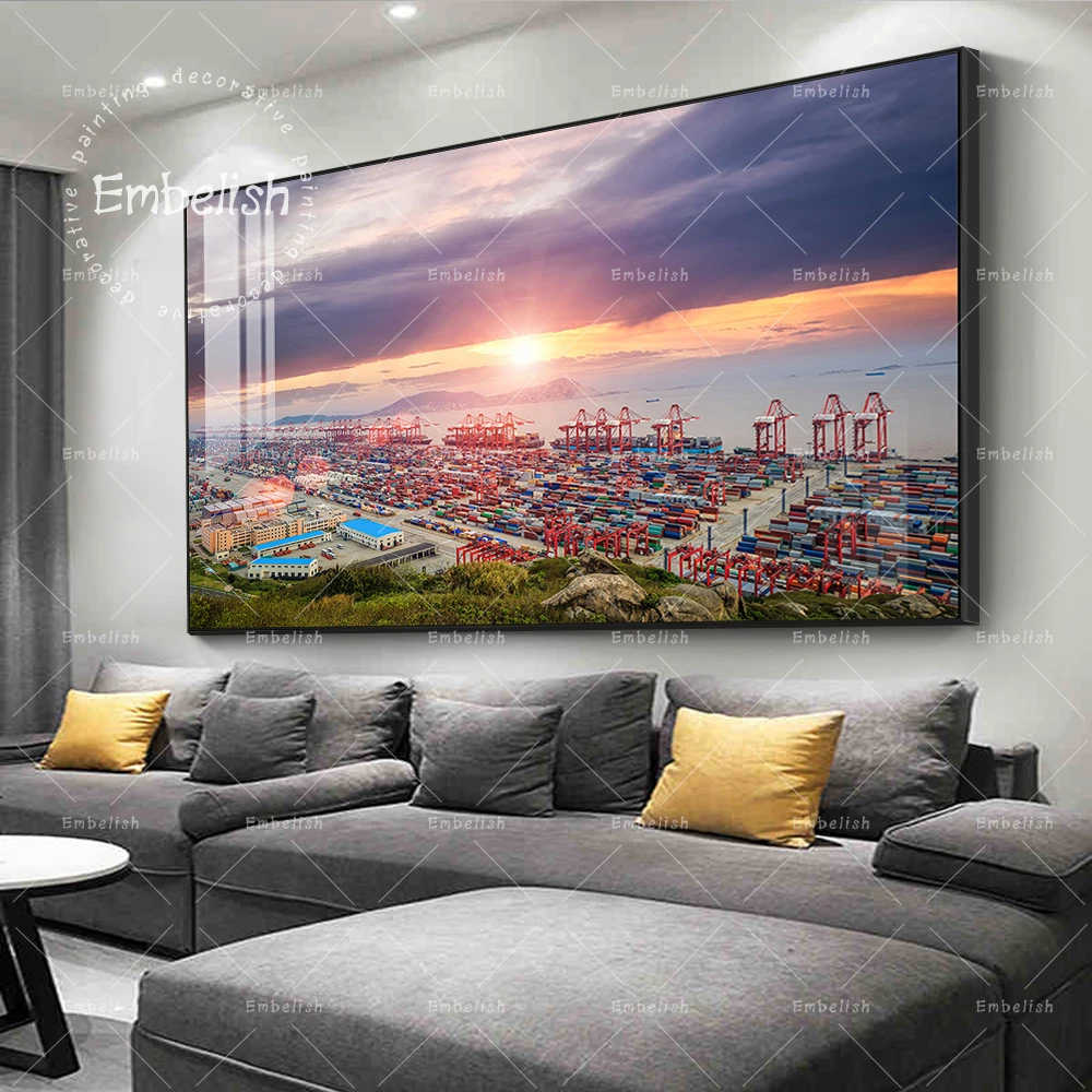 

Embelish 1 Pieces Modern HD Canvas Paintings For Living Room Pier Container Ships Landscape Wall Posters Home Decor Pictures