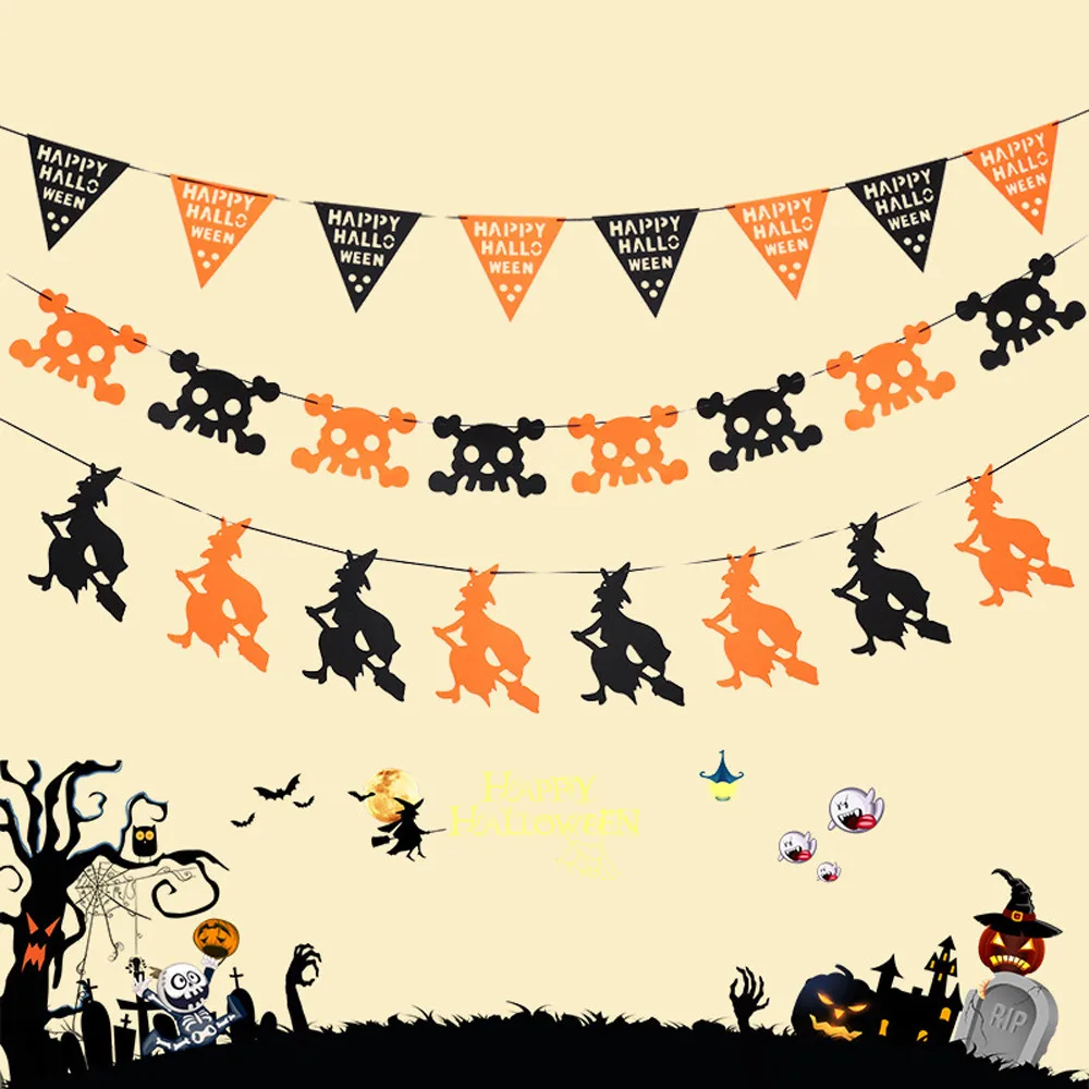 Мультфильм тема Счастливого Хэллоуина баннер фольги шары тянуть флаг подарок