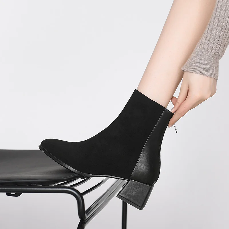 

Женские замшевые ботинки на высоком каблуке, с острым носком, размеры 34-40