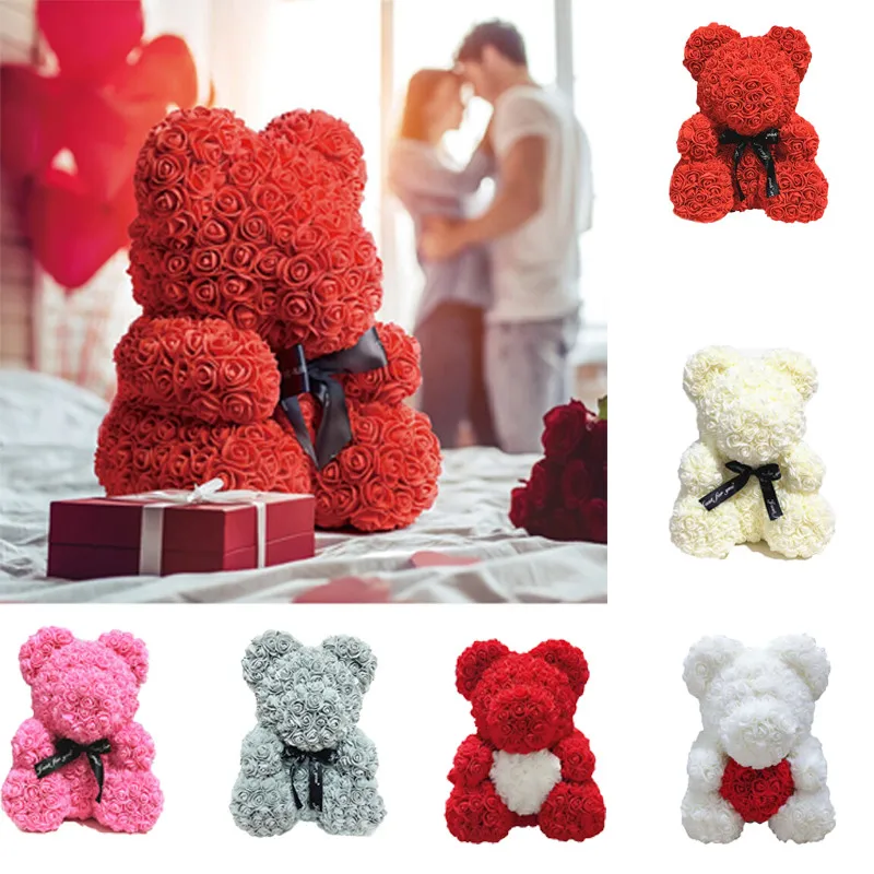 

40cm DIY Rose Bear Artificial Flowers Women Gift Wedding Valentine's Day Present Home Decor Party Supplies