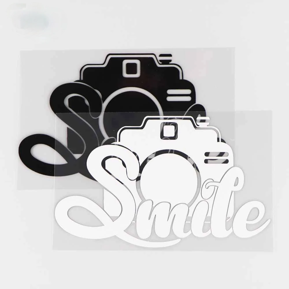 

16,7*10,1 см Виниловая наклейка с улыбкой для автомобиля, узор, Декор, мультяшная камера