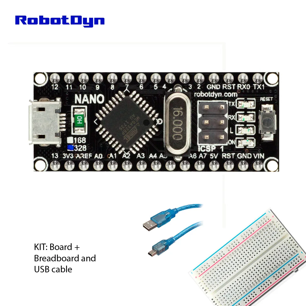 Nano CH340/ATmega328P MicroUSB колодки припаяны. Compatible for Arduino V3.0|microusb cable|microusbmicrousb adapter | - Фото №1