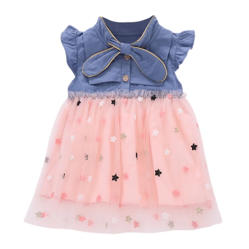 

Детское летнее платье без рукавов, с принтом в виде звезд, с оборками