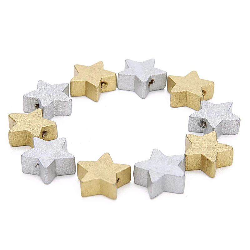 

Gold/Silver 50pcs Wooden Star Spacer Beading Beads for Baby Bracelet Necklace DIY Crafts Wood Beads Set