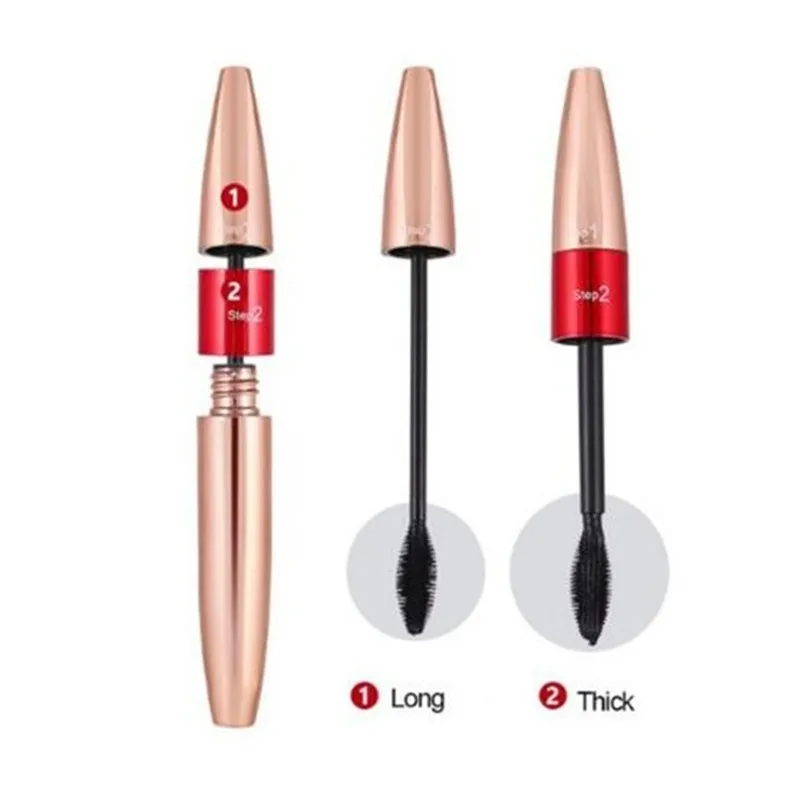 2 в 1 4D Тушь для ресниц из шелкового волокна Черная тушь водостойкая объем