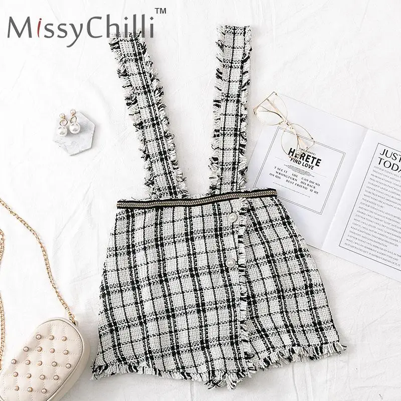 Белый MissyChilli, сексуальная твидовая Осенняя юбка с высокой талией, юбка-брюки, женские трапециевидные клетчатые штаны, женские полосатые шорты, винтажные штаны - Цвет: Белый