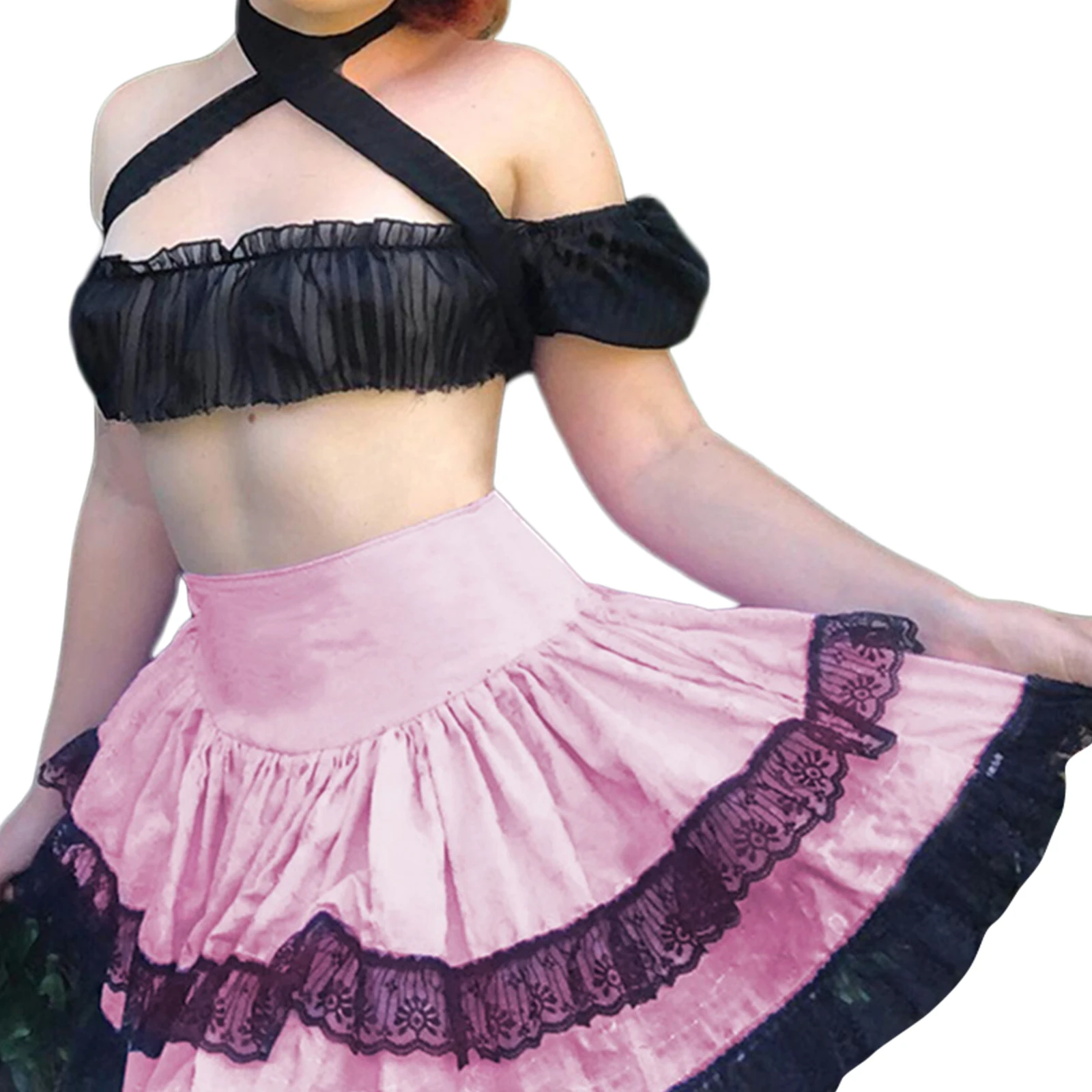 

Women's Sexy Contrast Color Skirt, High Waist Two Layer Short Dress, Casual Pleated Lace Decoration Clothing