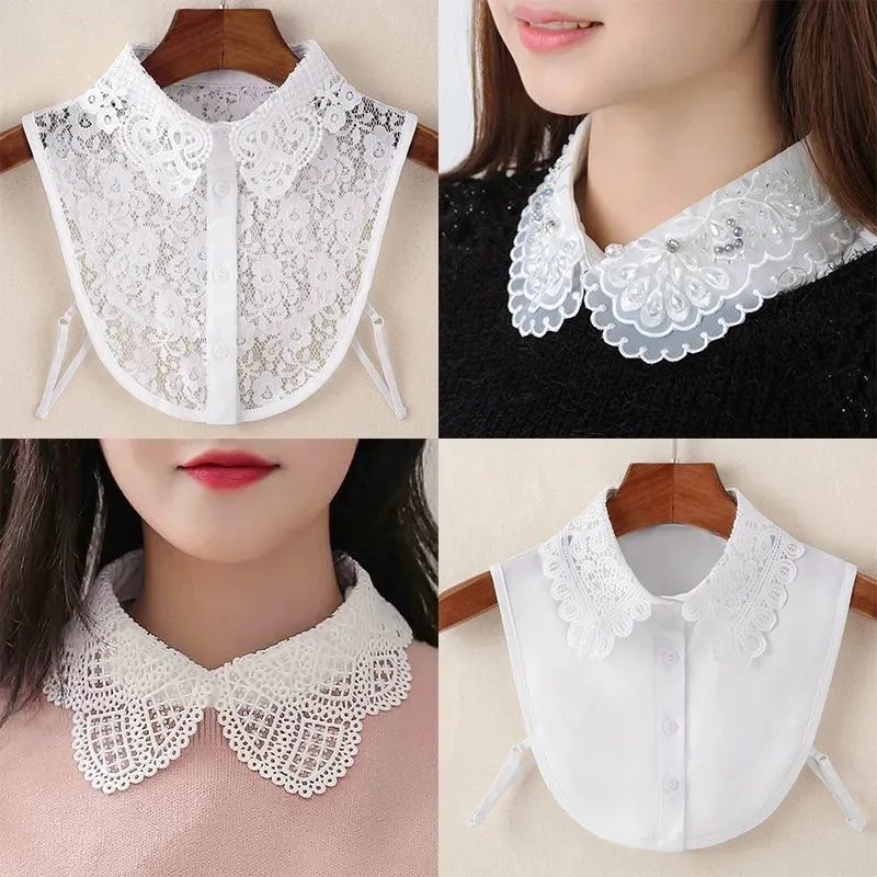 faux col femme white embrodery lace fake collar for women false collars detachable collared shirt Black chemise Blouse clothes