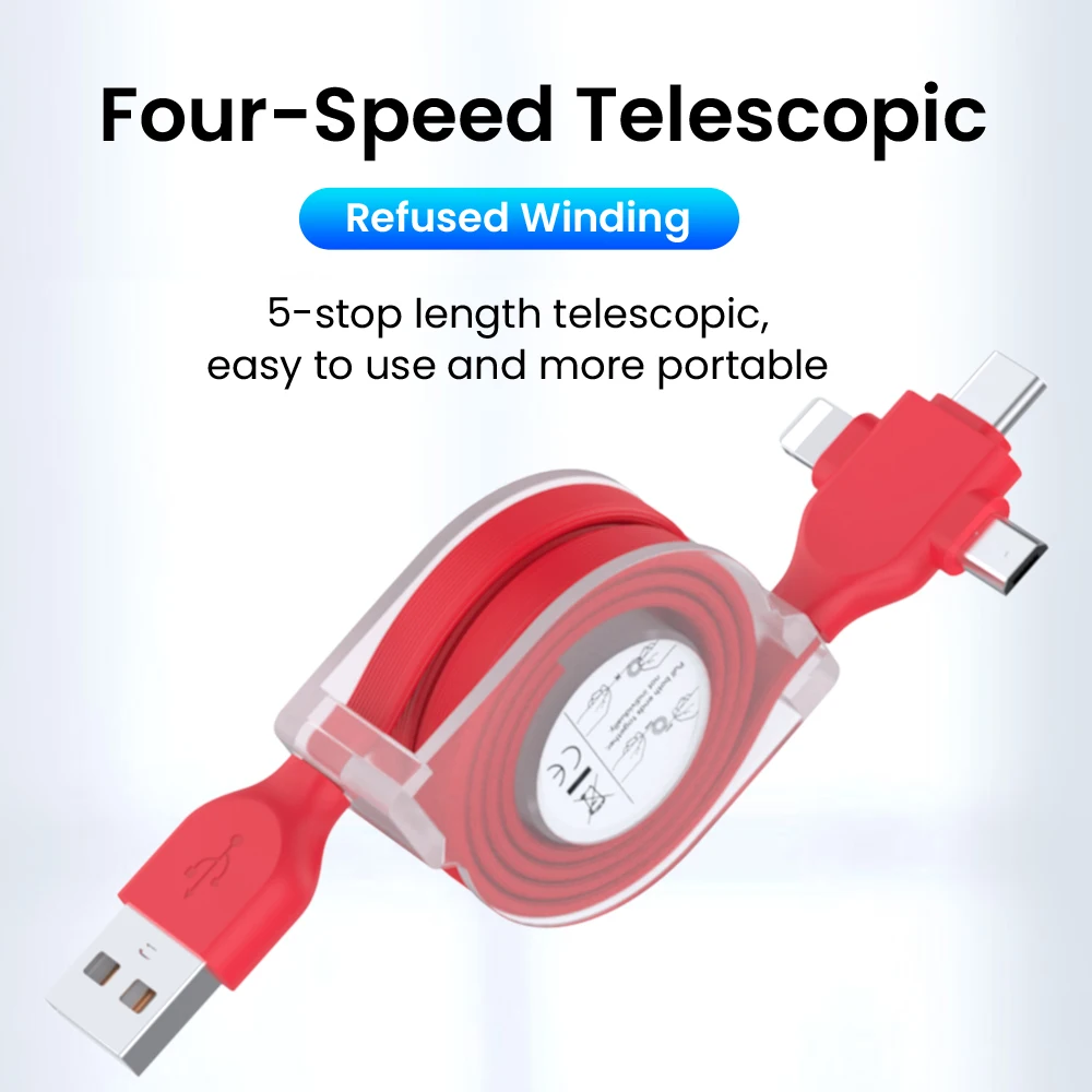 1/2m 3 In 1 USB Charge Cable 8 Pin/Micro USB/Type C Kable Portable Retractable 3A Fast Charging Cord For iPhone 13 12 11 XS X XR | Мобильные