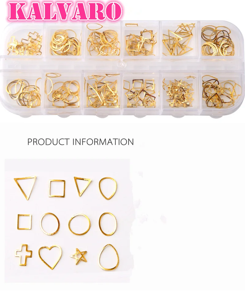 Kalvaro Nail DIY 3D украшения для дизайна ногтей Золото Серебро Аксессуары для маникюра пирсинг Золотое металлическое кольцо наклейки для ногтей 12 сеток/коробка для ногтей