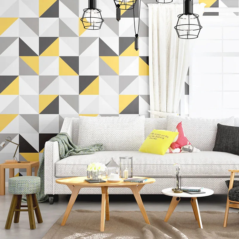

Nordic style wallpaper Art geometric square lattice ins Harajuku Japanese-style bed room background